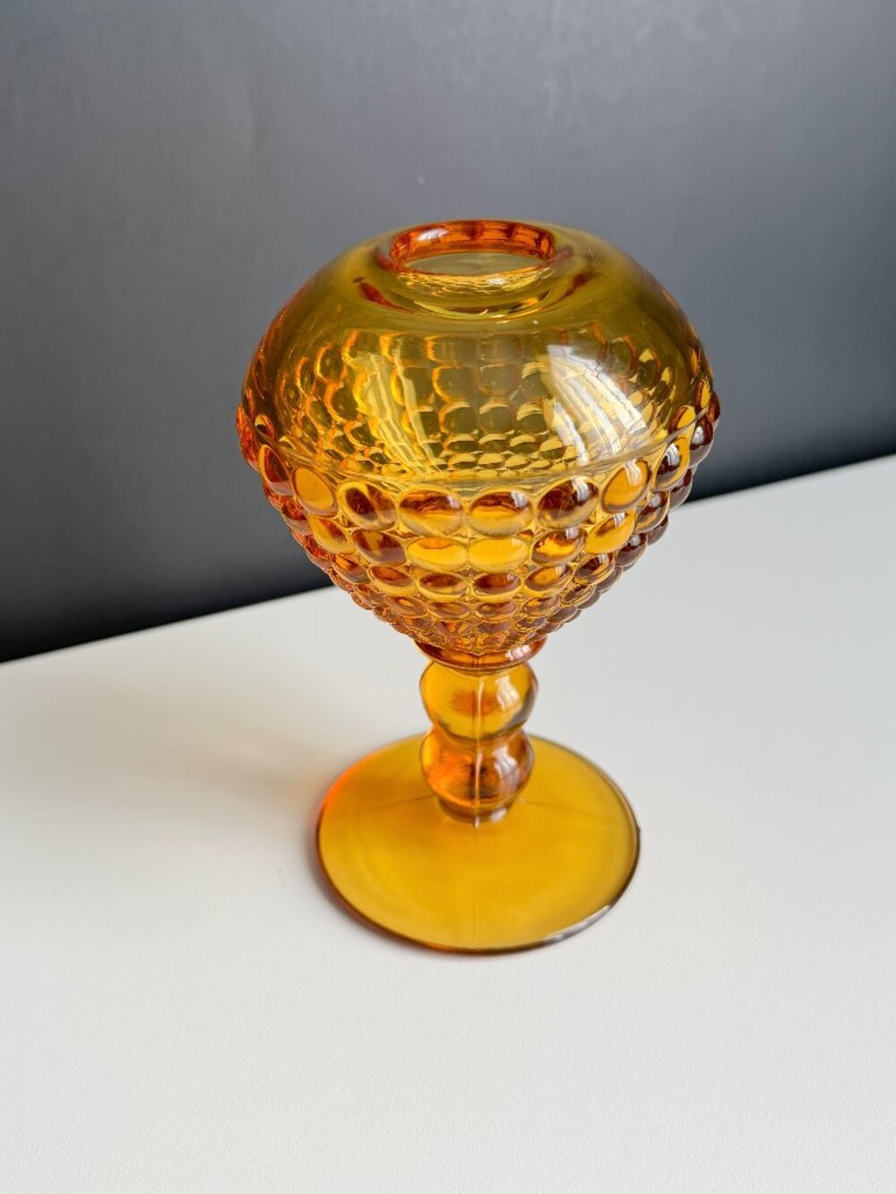 Viking Glass Ivy Ball Footed Vase Amber Ancestral Thousand Eye